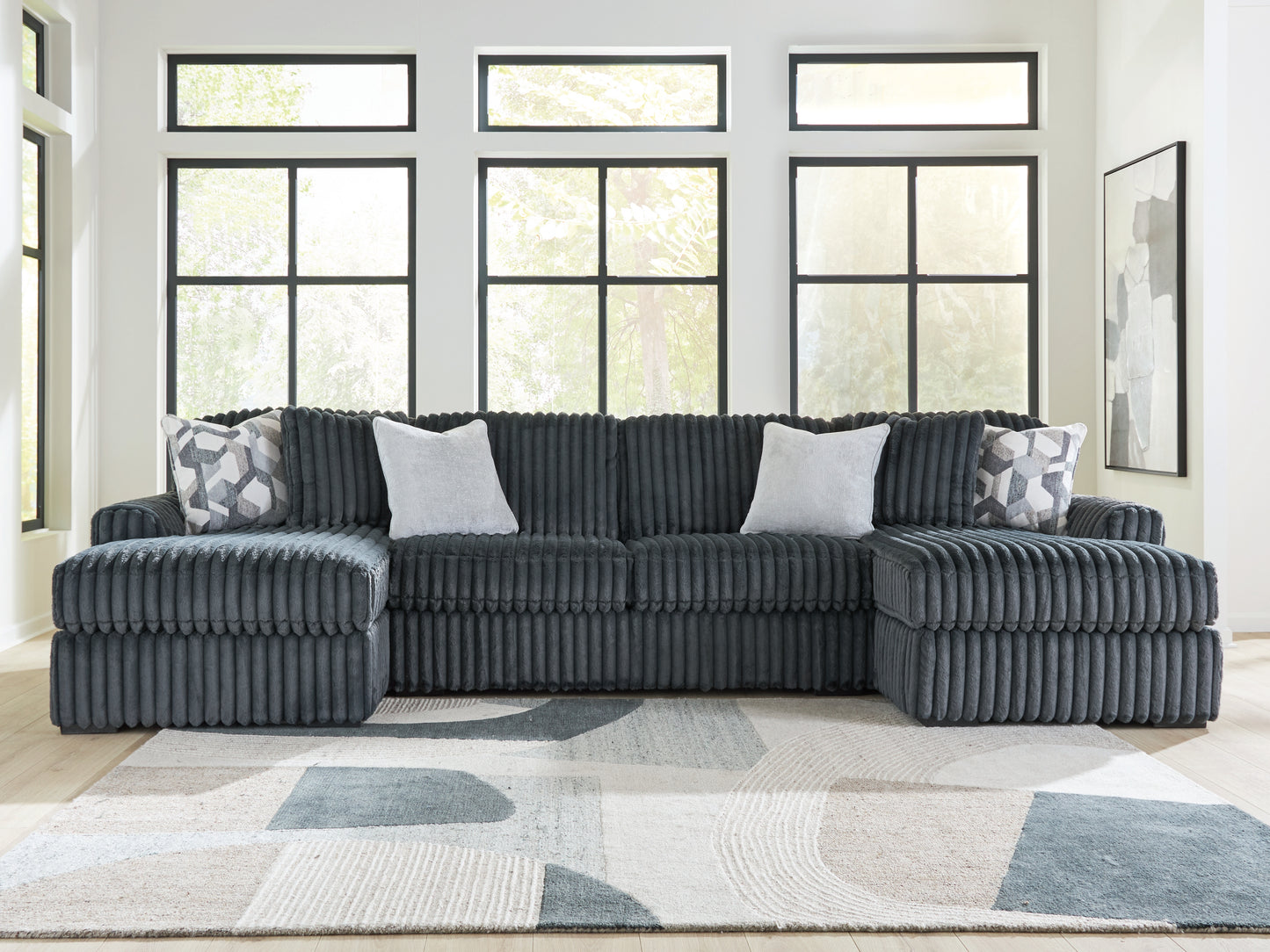 The Furniture Outlets - Ashley Furniture - Midnight-Madness Sectional - RAF 3-Piece Double Chaise Sectional / Gunmetal - 98105S7