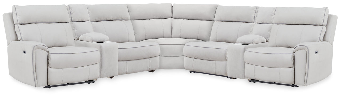 The Furniture Outlets - Ashley Furniture - Social Pointe Sectional - 7-Piece Reclining Sectional with Storage Consoles / Pearl/Ash - PC98802S34
