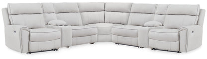 The Furniture Outlets - Ashley Furniture - Social Pointe Sectional - 7-Piece Reclining Sectional with Storage Consoles / Pearl/Ash - PC98802S34