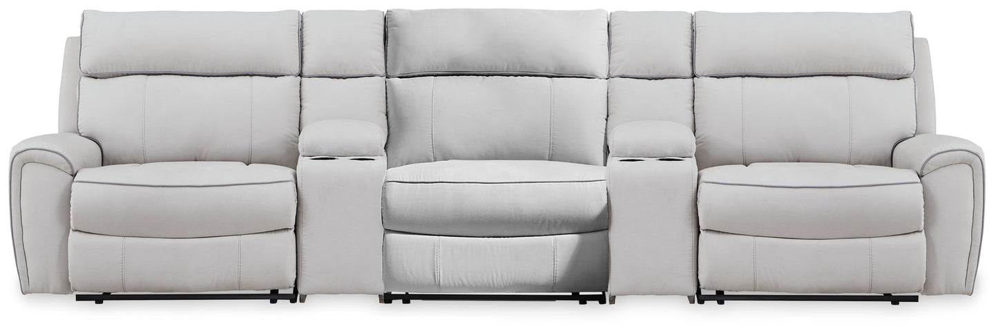 The Furniture Outlets - Ashley Furniture - Social Pointe Sectional - 5-Piece Reclining Sectional with Storage Consoles / Pearl/Ash - PC98802S39