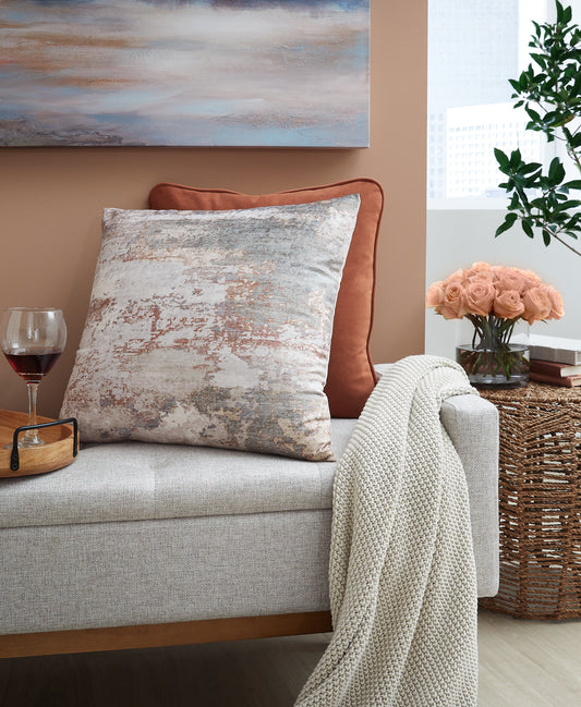 The Furniture Outlets - Ashley Furniture - Edinfielders Pillows - Pillow (4/CS) / Cream/Gray/Rust - A1001094