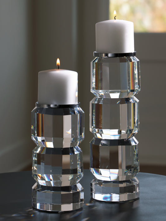 The Furniture Outlets - Ashley Furniture - Brentley Candle Holder - Candle Holder Set (Set of 2) / Clear/Silver Finish - A2000770