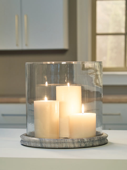 The Furniture Outlets - Ashley Furniture - Saskia Candle Holder - Candle Holder / Clear/Beige - A2000847