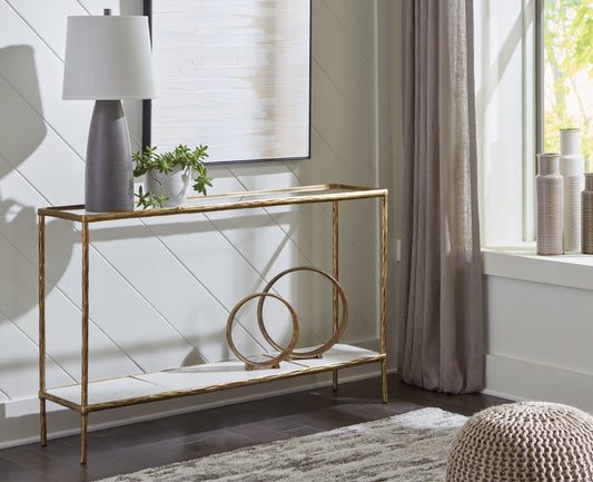 The Furniture Outlets - Ashley Furniture - Ryandale Console Sofa Table - Console Sofa Table / Antique Brass Finish - A4000443