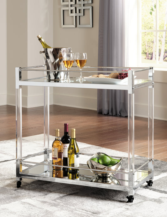 The Furniture Outlets - Ashley Furniture - Chaseton Bar Cart - Bar Cart / Clear/Silver Finish - A4000501