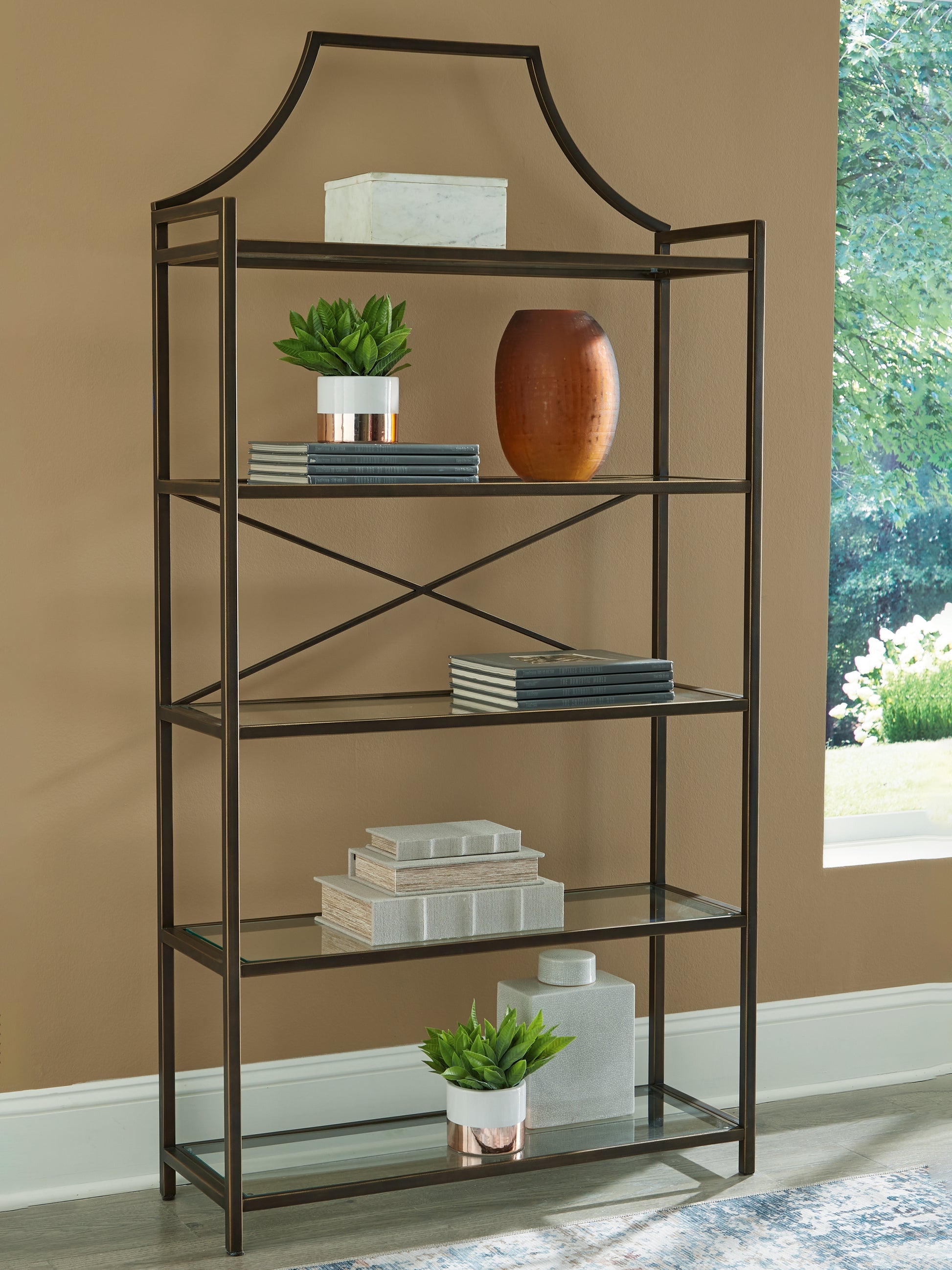 The Furniture Outlets - Ashley Furniture - Bernonly Bookcase - Bookcase / Antique Bronze Finish - A4000556
