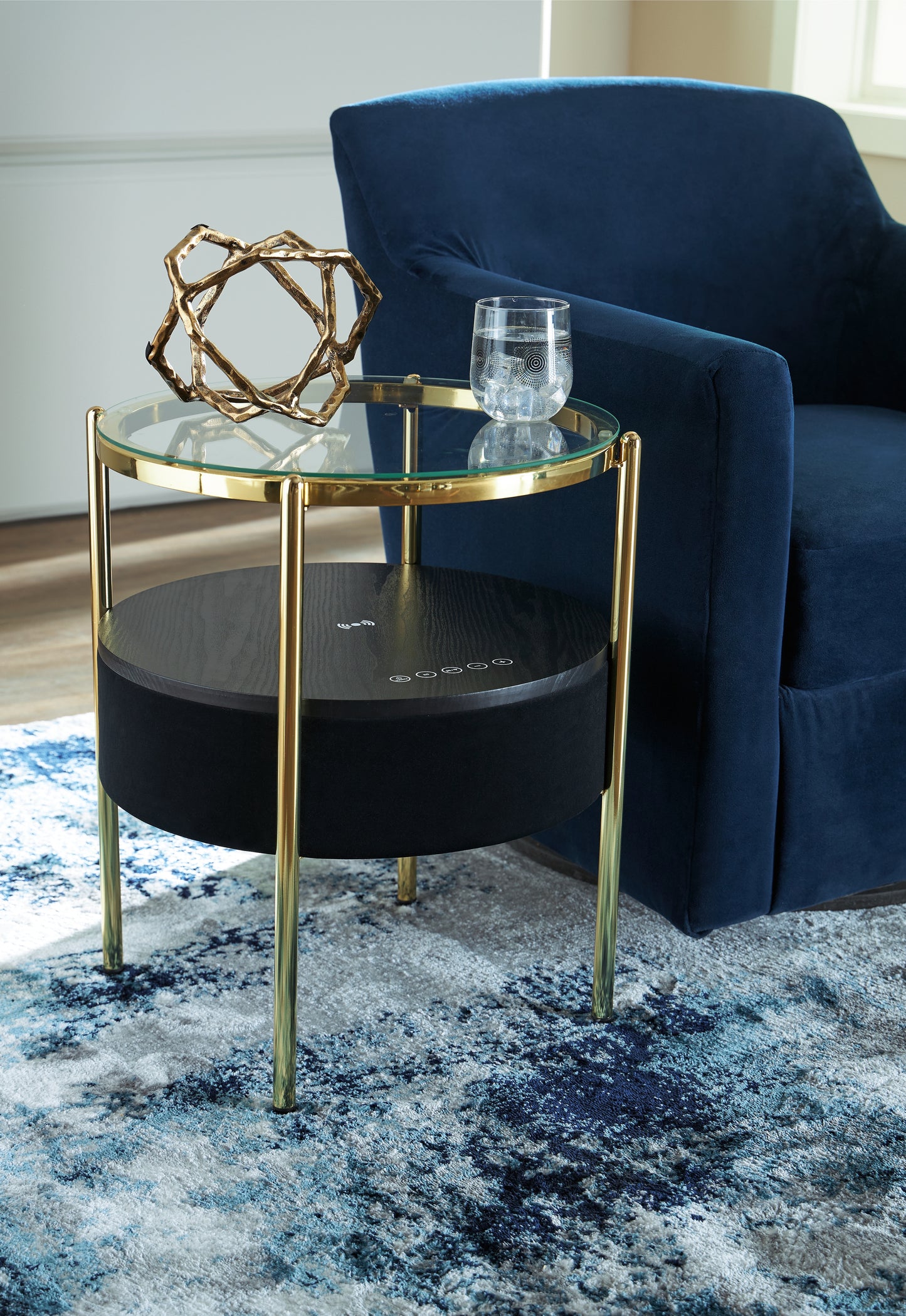 The Furniture Outlets - Ashley Furniture - Nedman Accent Table with Speaker - Accent Table with Speaker / Black/Gold Finish - A4000669