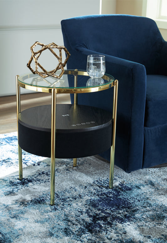 The Furniture Outlets - Ashley Furniture - Nedman Accent Table with Speaker - Accent Table with Speaker / Black/Gold Finish - A4000669