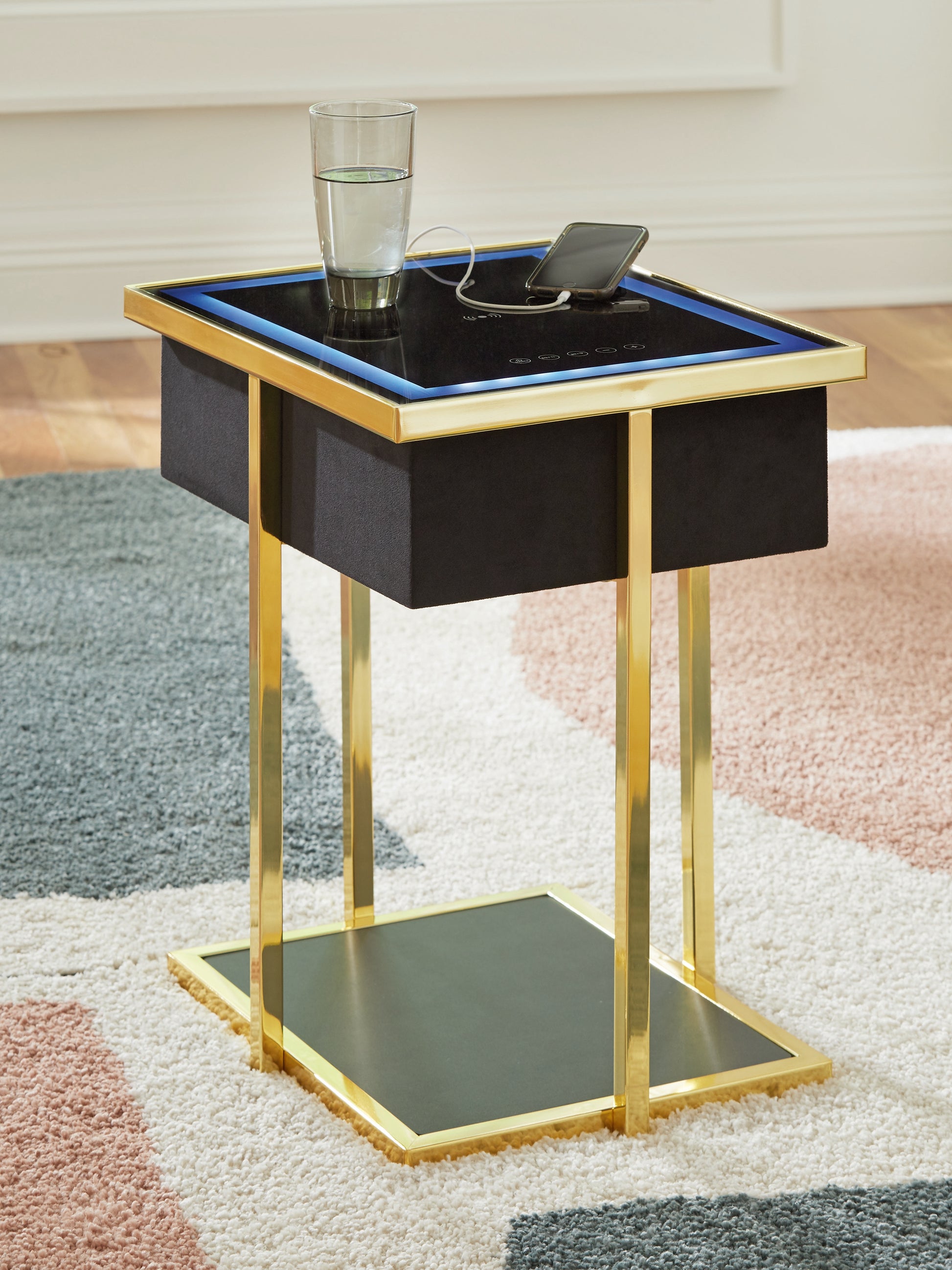 The Furniture Outlets - Ashley Furniture - Rexwell Accent Table with Speaker - Accent Table with Speaker / Black/Gold Finish - A4000681