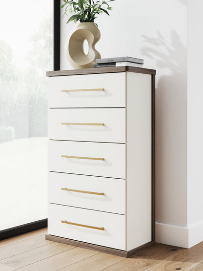 The Furniture Outlets - Ashley Furniture - Kendanport Bedroom - Five Drawer Chest / Brown/White - PCB1108-46