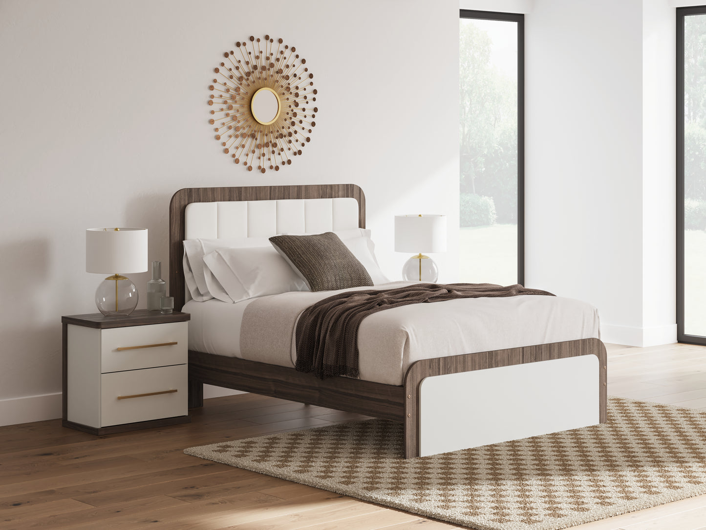The Furniture Outlets - Ashley Furniture - Kendanport Bedroom - Queen Upholstered Bed / White/Brown - PCB1108B7