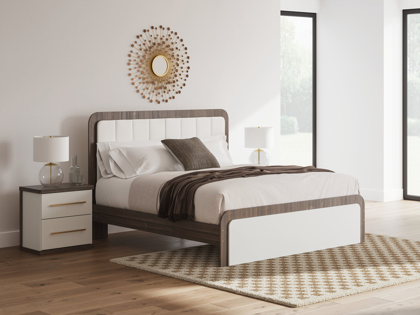 The Furniture Outlets - Ashley Furniture - Kendanport Bedroom - King Upholstered Bed / White/Brown - PCB1108B8