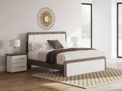 The Furniture Outlets - Ashley Furniture - Kendanport Bedroom - King Upholstered Bed / White/Brown - PCB1108B8