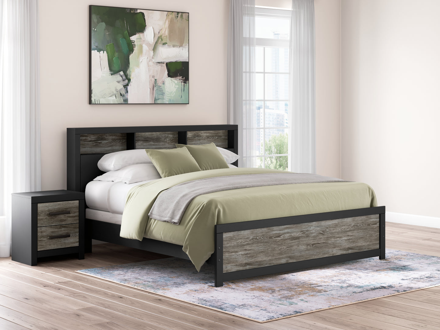 The Furniture Outlets - Ashley Furniture - Broachmyn Bedroom - King Bookcase Panel Bed / Black/Gray - PCB1118B19