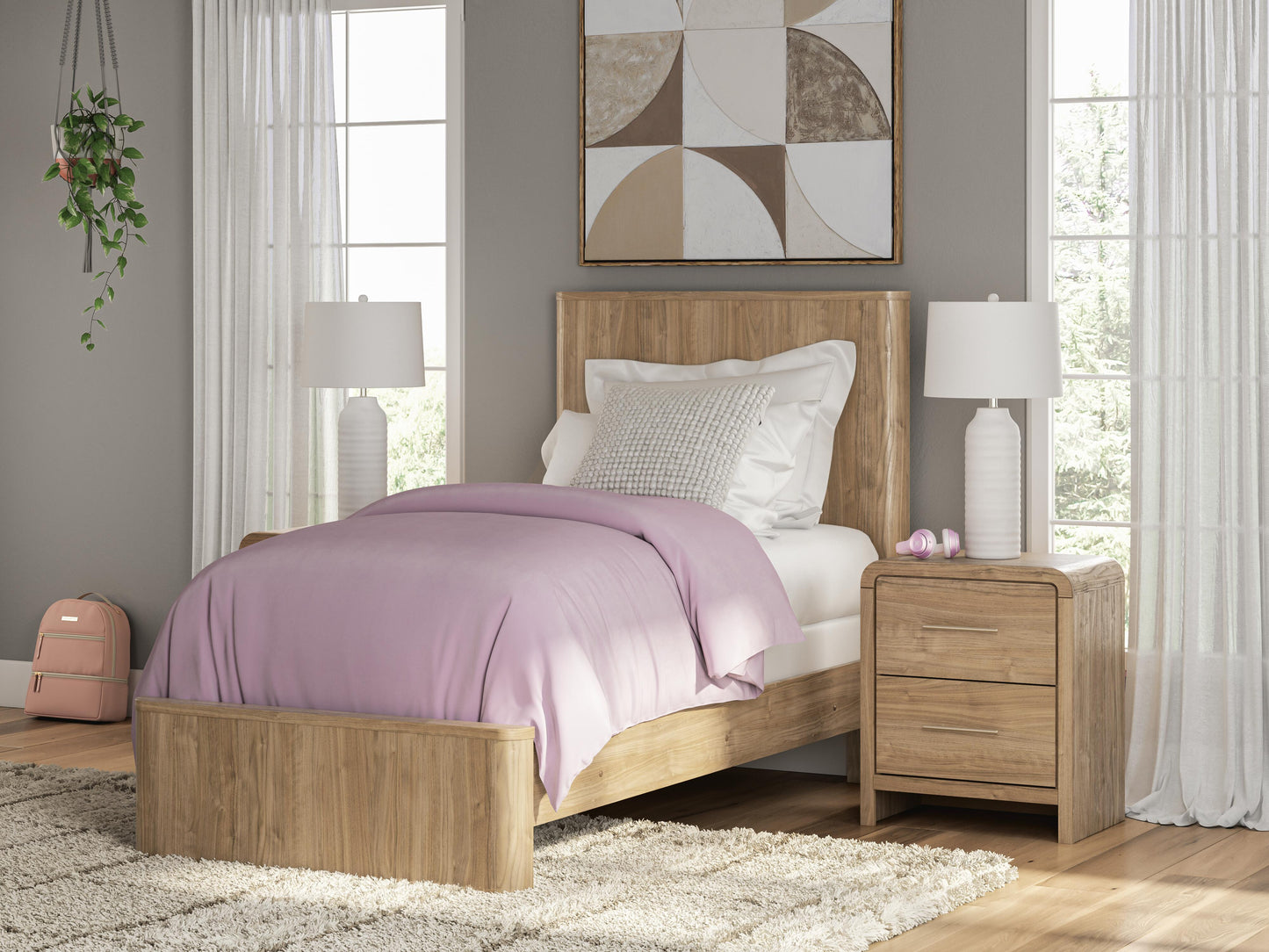 The Furniture Outlets - Ashley Furniture - Gramburg Bedroom - Twin Panel Bed / Warm Natural Brown - PCB1121B2