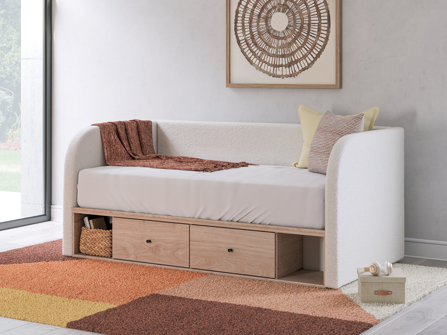 The Furniture Outlets - Ashley Furniture - Arloster Bedroom - Full Upholstered Day Bed with Storage / Tan/White - PCB1566B11