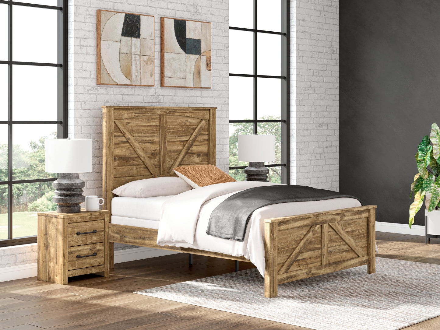 The Furniture Outlets - Ashley Furniture - Maystonna Bedroom - Queen Crossbuck Panel Bed / Brown - PCB1580B2