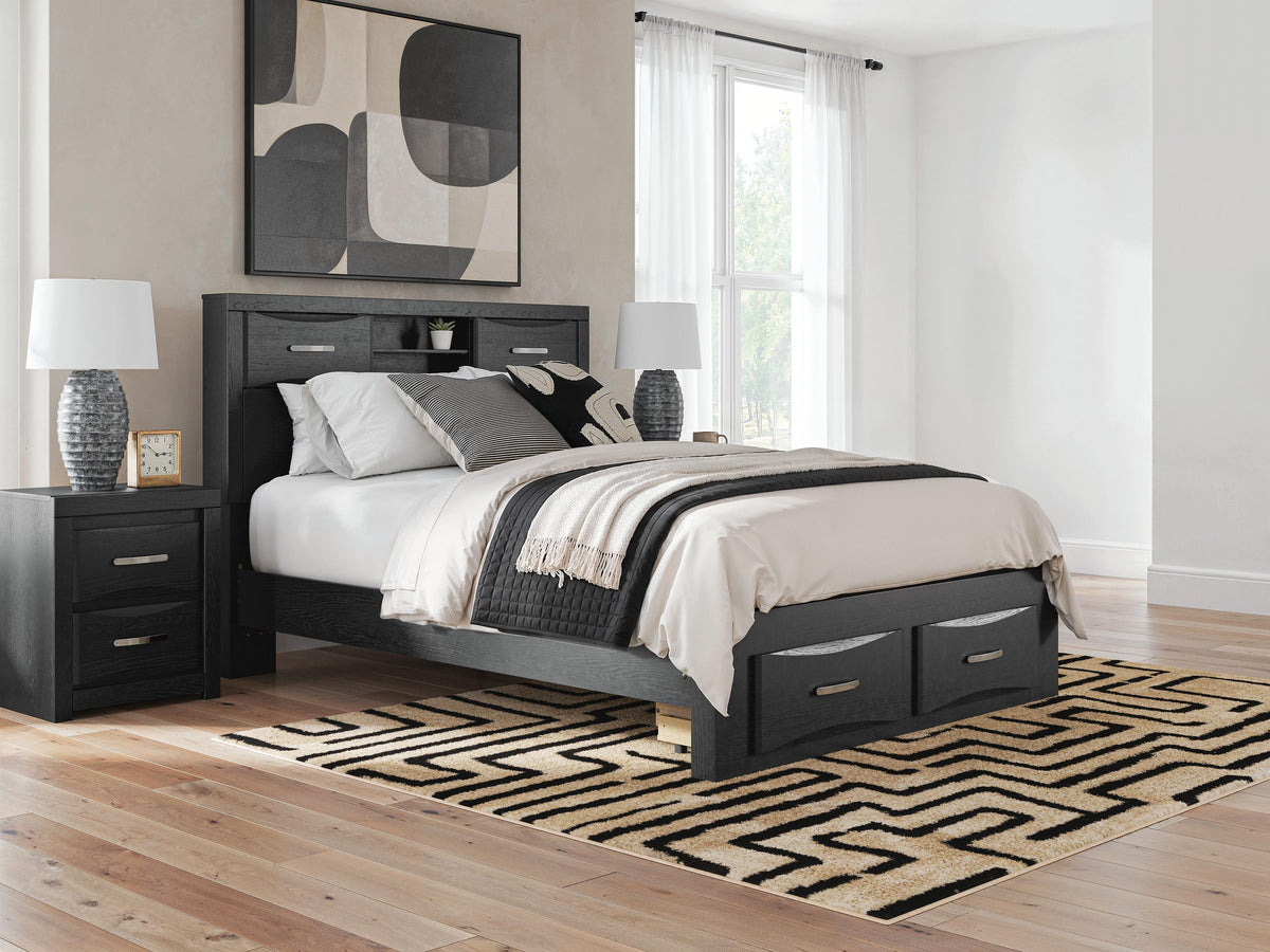The Furniture Outlets - Ashley Furniture - Stabotta Bedroom - Queen Bookcase Storage Bed / Black - PCB1755B3