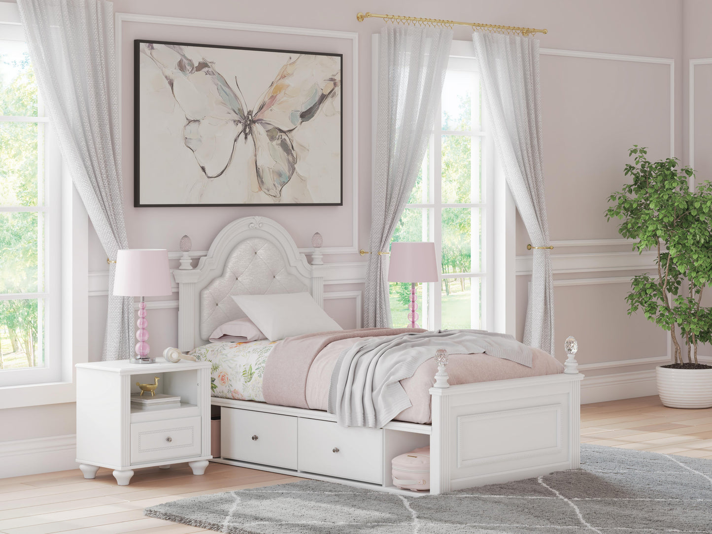 The Furniture Outlets - Ashley Furniture - Kozlani Bedroom - Twin Upholstered Panel Bed with Storage / White - PCB1819B17
