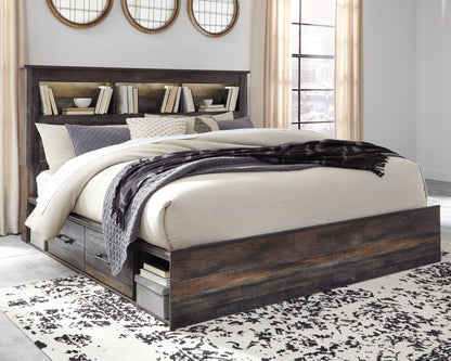 The Furniture Outlets - Ashley Furniture - Drystan Bedroom - King Bookcase Bed with 2 Storage Drawers / Multi - B211B51