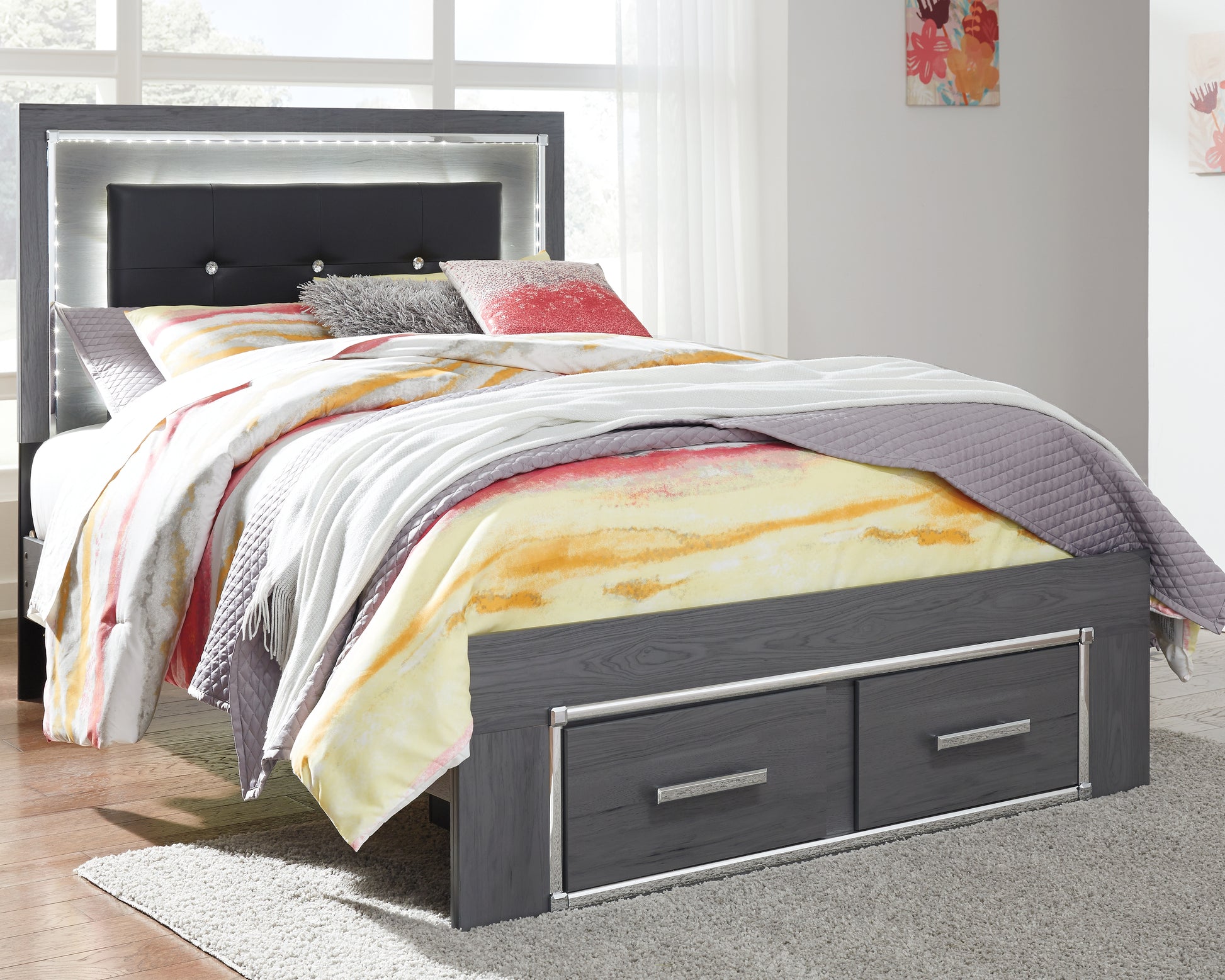 The Furniture Outlets - Ashley Furniture - Lodanna Bedroom - Full Panel Bed with 2 Storage Drawers / Gray - B214B5