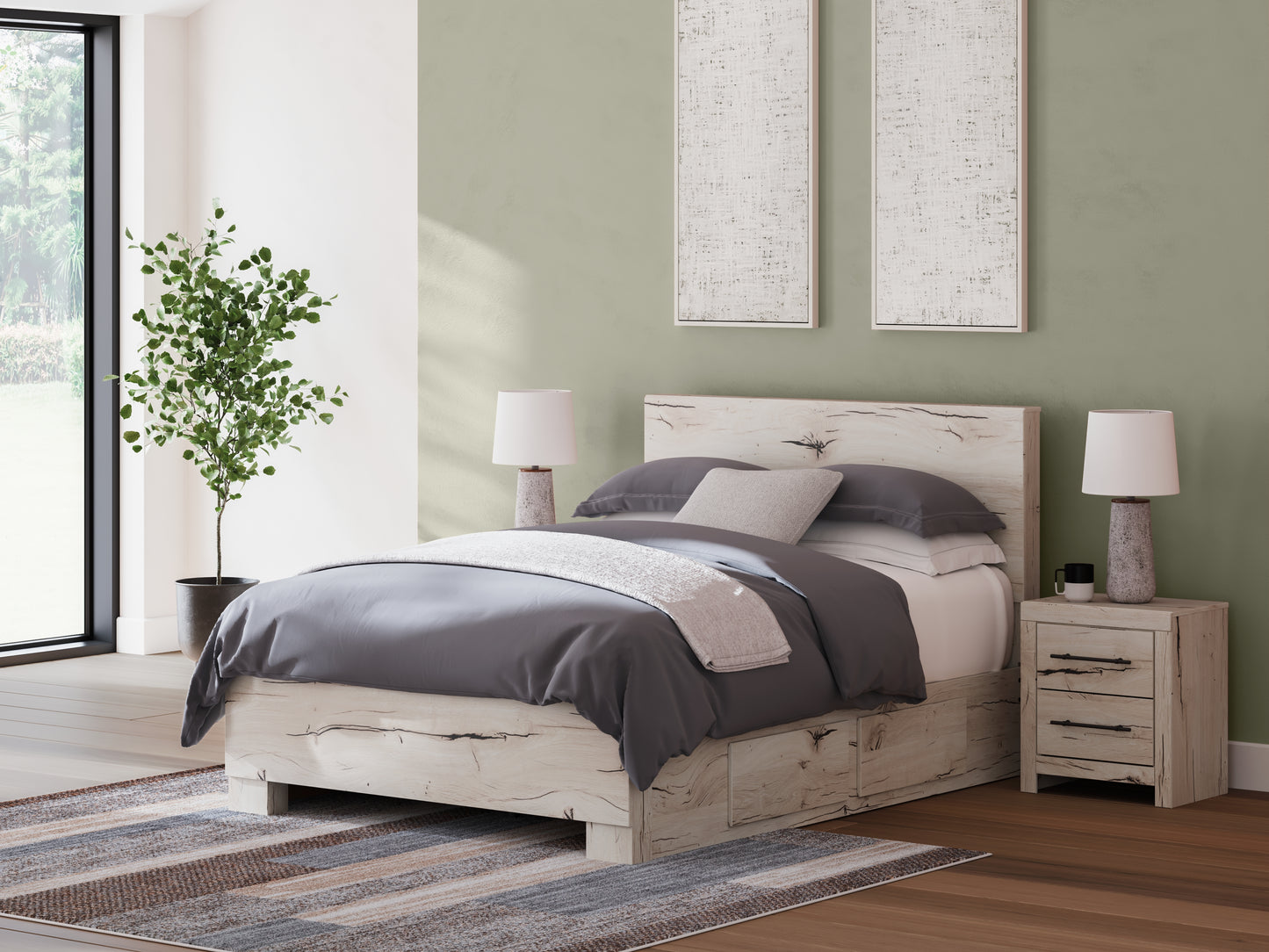 The Furniture Outlets - Ashley Furniture - Lawroy Bedroom - Full Panel Bed with Storage / Light Natural - B2310B42