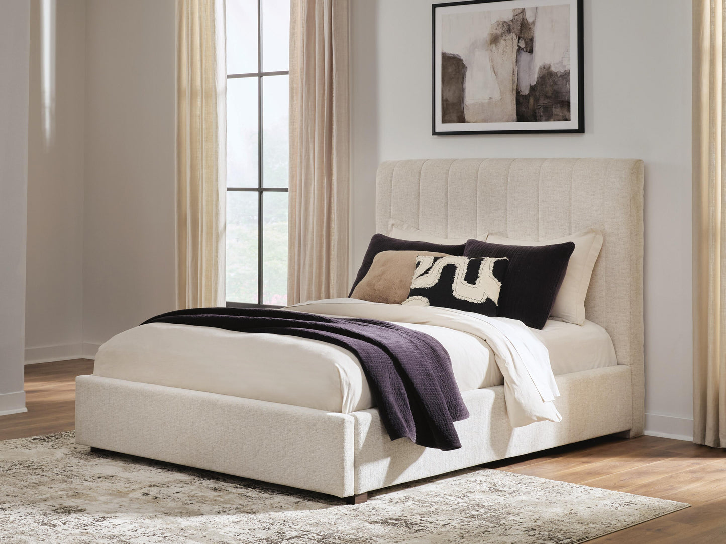 The Furniture Outlets - Ashley Furniture - Shoralli Bedroom - Queen Upholstered Storage Bed / Beige - B2611B4