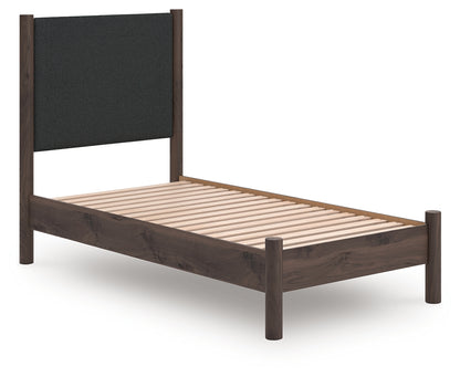 The Furniture Outlets - Ashley Furniture - Pamytta Bedroom - Twin Upholstered Panel Platform Bed / Brown - PCB2614B8
