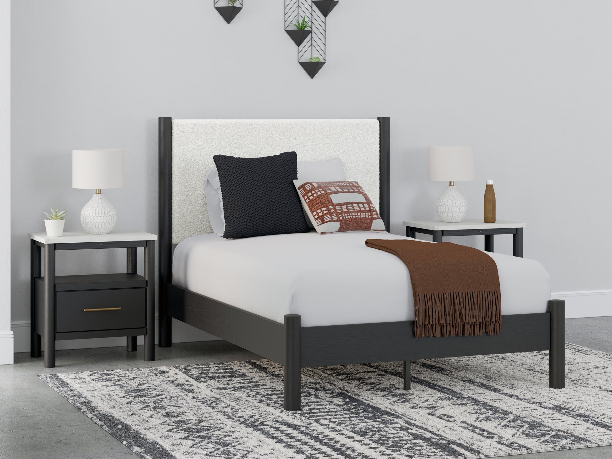 The Furniture Outlets - Ashley Furniture - Cadmori Bedroom - Full Upholstered Panel Bed / Black/White - B2616B3