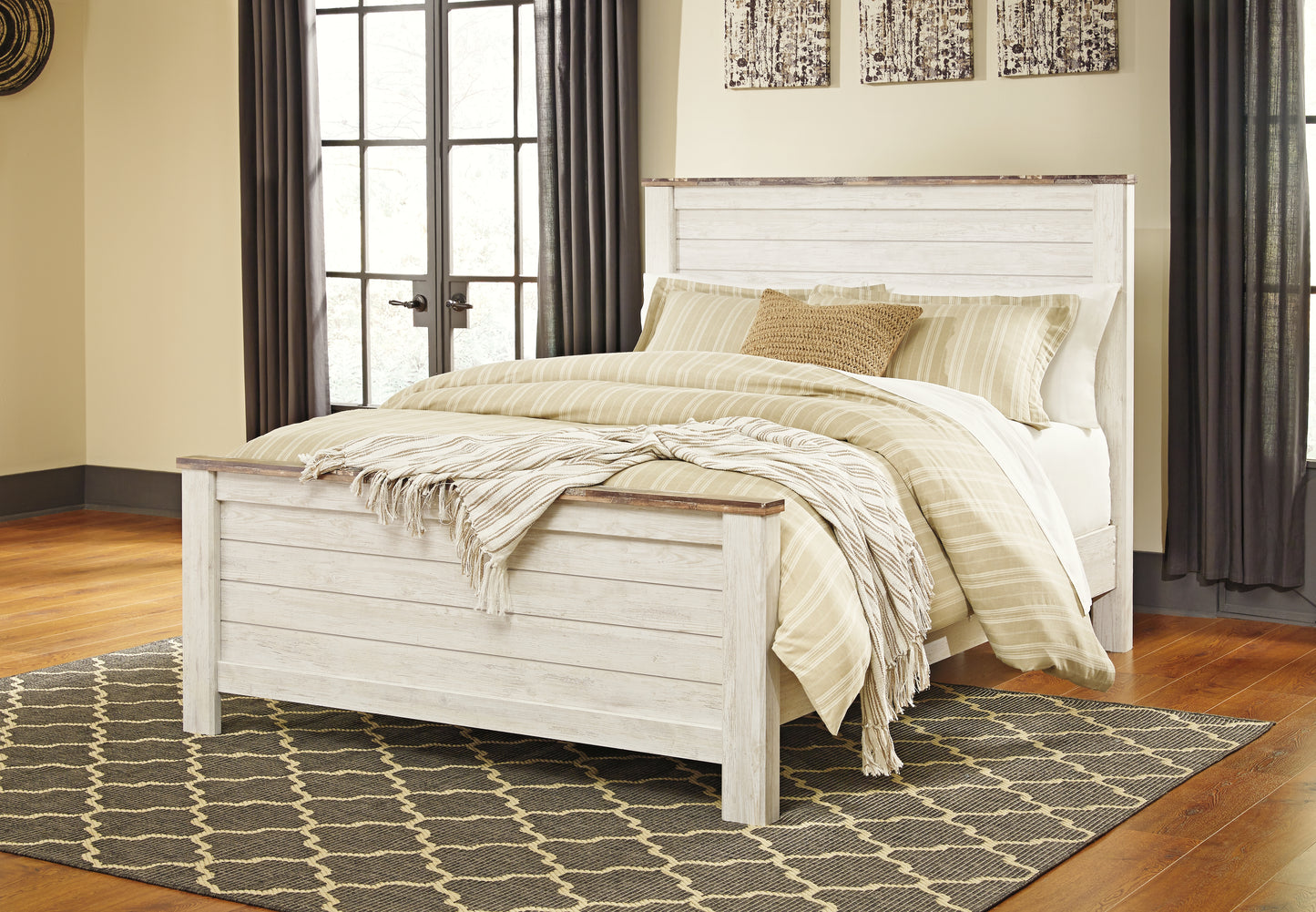 The Furniture Outlets - Ashley Furniture - Willowton Bedroom - Queen Panel Bed / Whitewash - B267B8