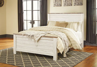 The Furniture Outlets - Ashley Furniture - Willowton Bedroom - Queen Panel Bed / Whitewash - B267B8