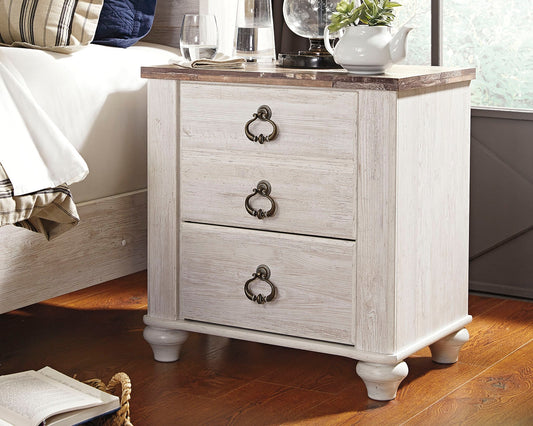 The Furniture Outlets - Ashley Furniture - Willowton Bedroom - Twin Panel Bed with 2 Storage Drawers / Whitewash - B267B21