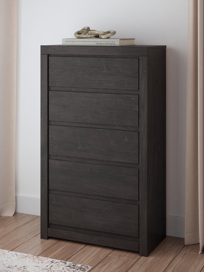 The Furniture Outlets - Ashley Furniture - Fraluna Bedroom - Five Drawer Chest / Charcoal - PCB3370-46