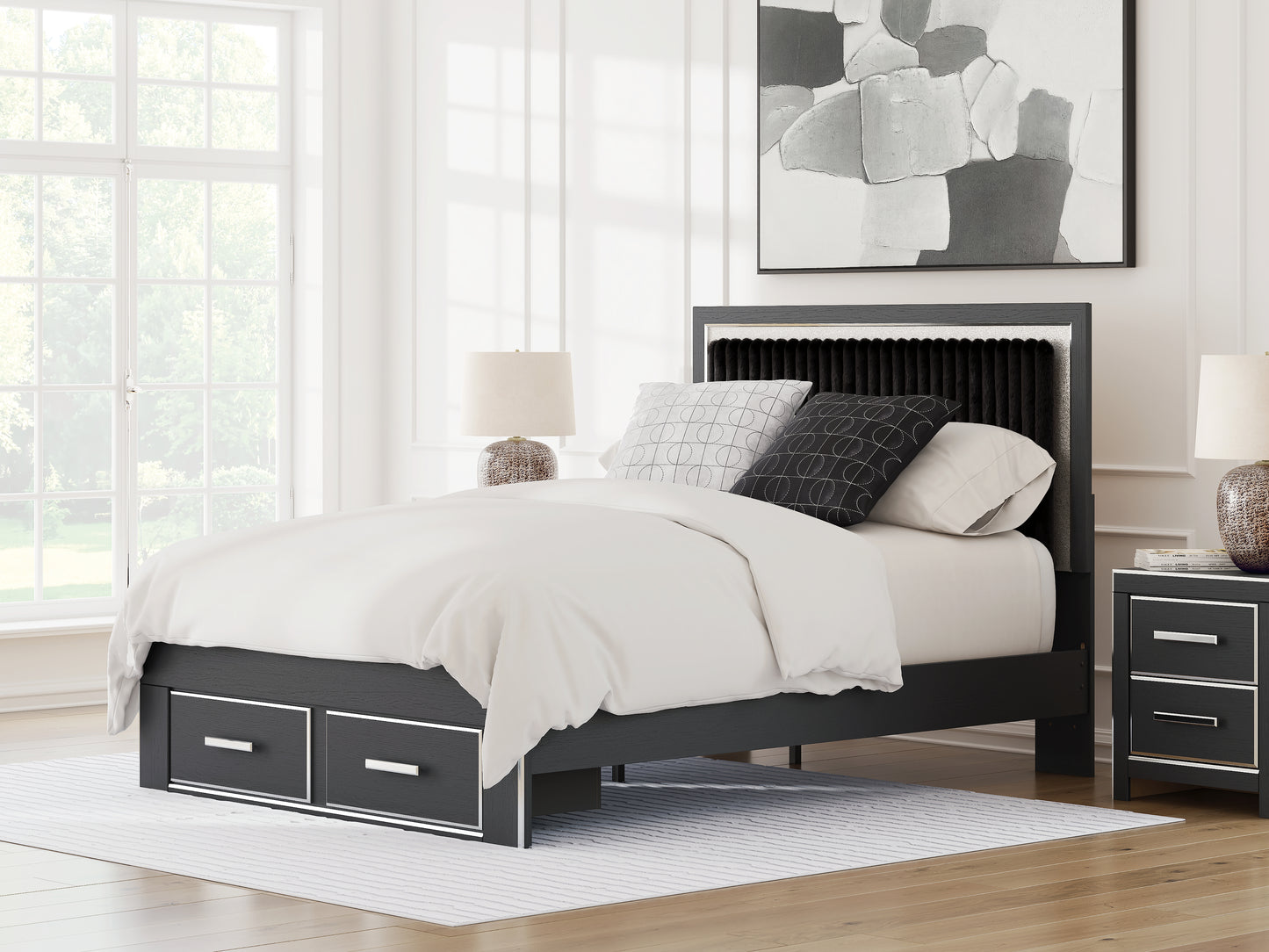 The Furniture Outlets - Ashley Furniture - Zuraleus Bedroom - Queen Upholstered Panel Storage Bed / Black - PCB3380B4