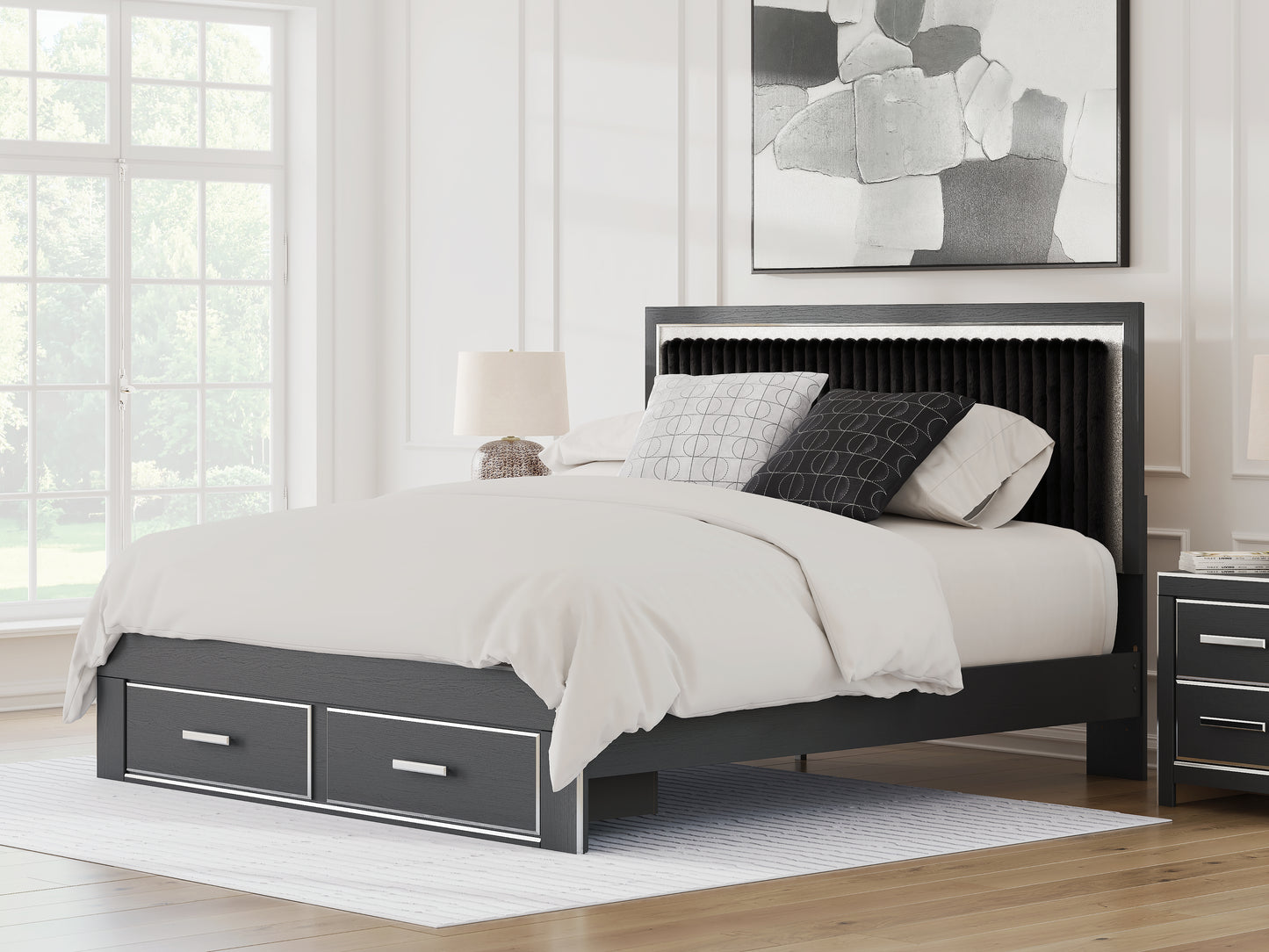 The Furniture Outlets - Ashley Furniture - Zuraleus Bedroom - King Upholstered Panel Storage Bed / Black - PCB3380B11