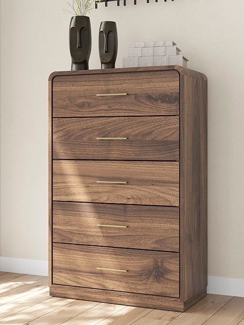 The Furniture Outlets - Ashley Furniture - Fortlorn Bedroom - Five Drawer Chest / Walnut Brown - PCB386-46
