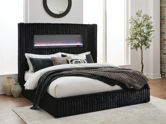 The Furniture Outlets - Ashley Furniture - Tayleena Bedroom - King Upholstered Bed with Fireplace and Wireless Audio - PCB620B2