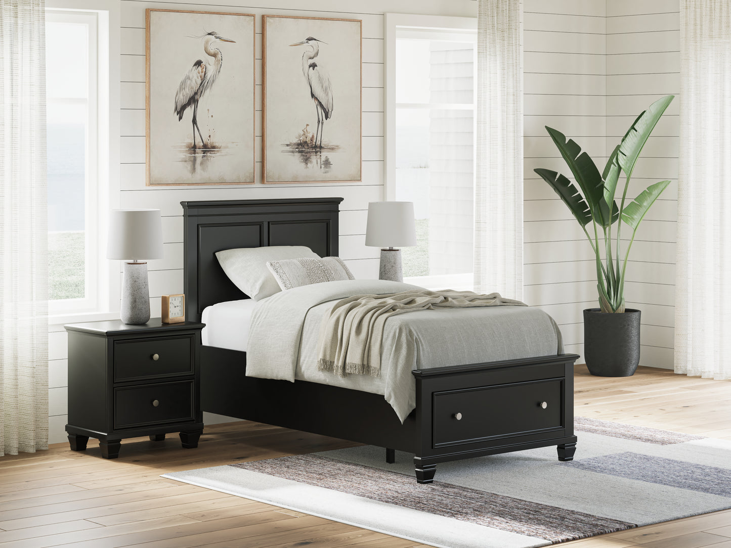 The Furniture Outlets - Ashley Furniture - Lanolee Bedroom - Twin Panel Storage Bed / Black - B687B21