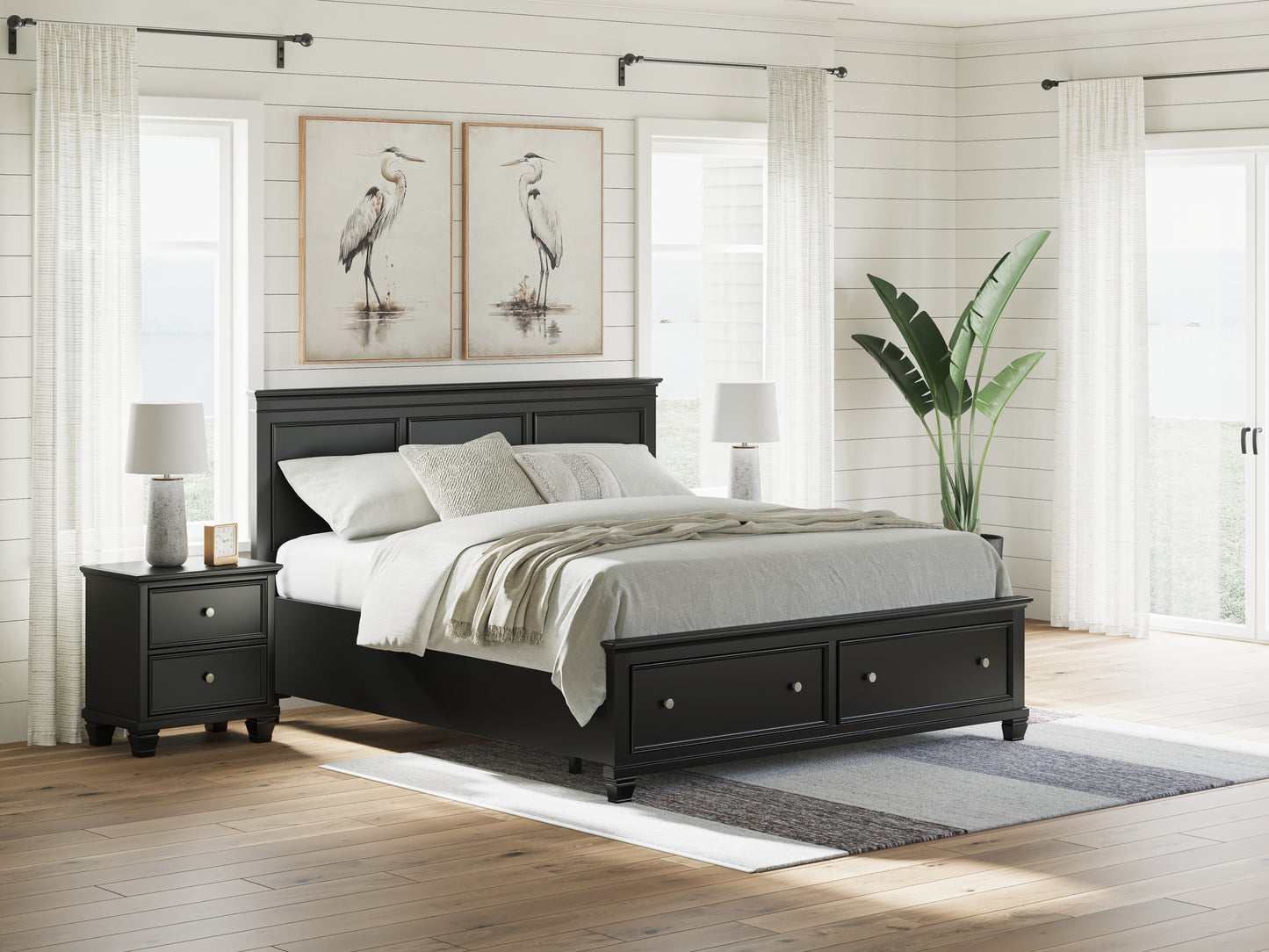 The Furniture Outlets - Ashley Furniture - Lanolee Bedroom - California King Panel Storage Bed / Black - B687B20