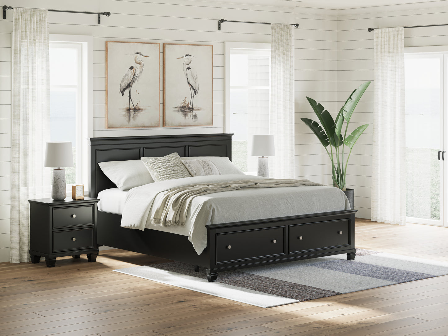 The Furniture Outlets - Ashley Furniture - Lanolee Bedroom - King Panel Storage Bed / Black - B687B19
