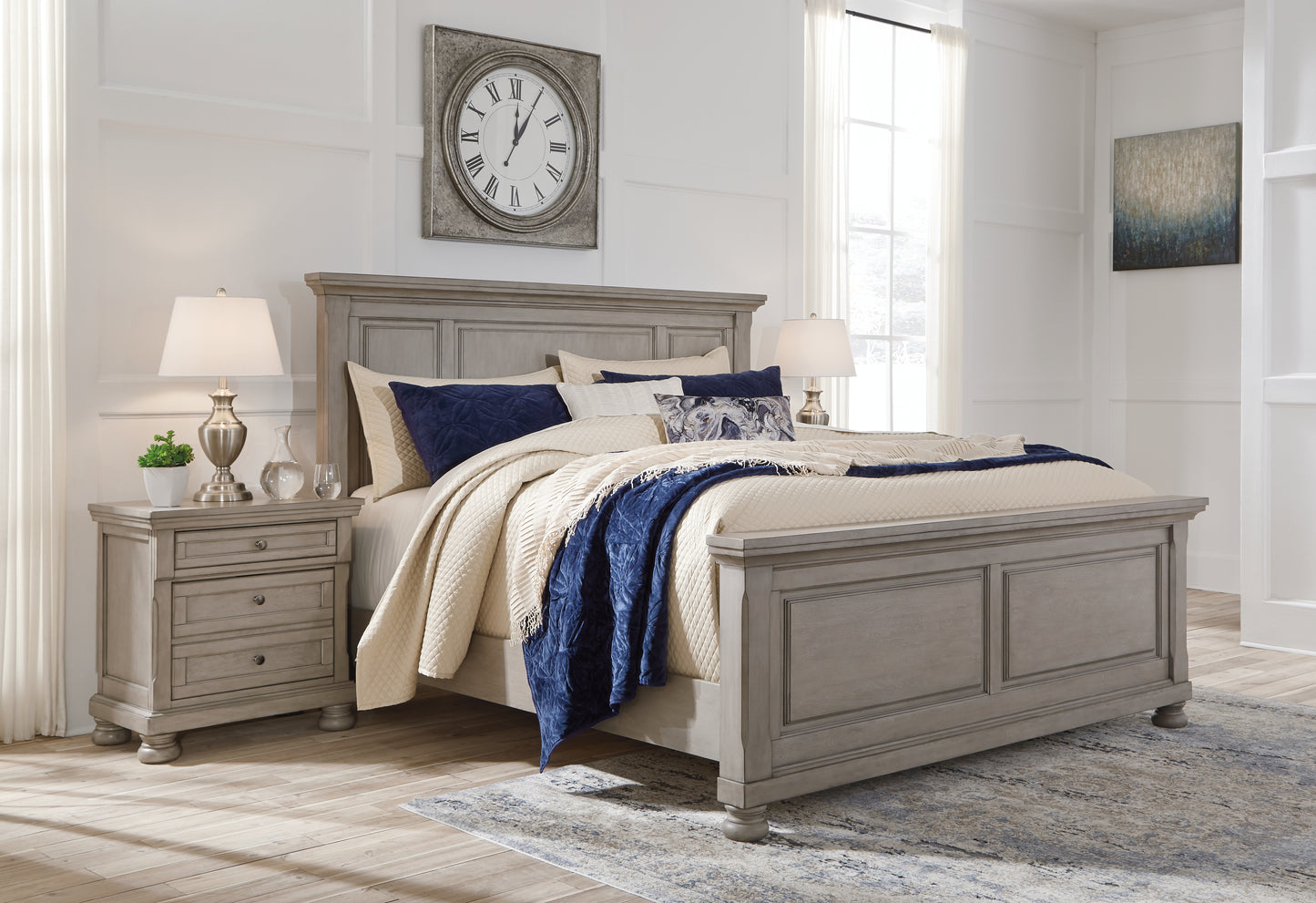 The Furniture Outlets - Ashley Furniture - Lettner Bedroom - King Panel Bed / Light Gray - B733B6