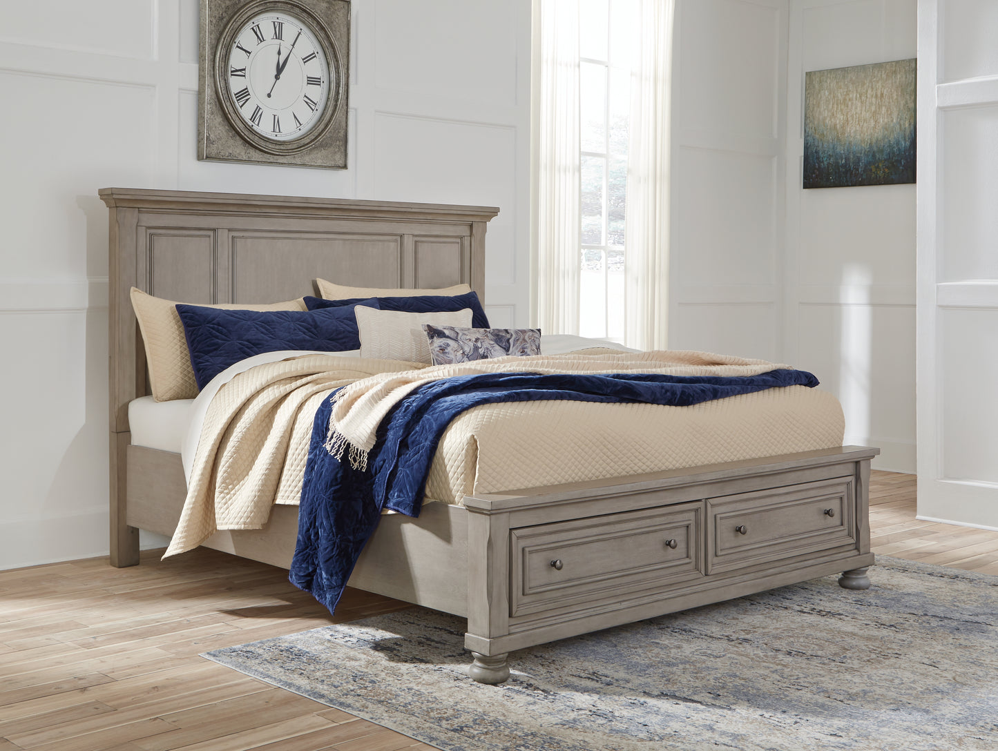 The Furniture Outlets - Ashley Furniture - Lettner Bedroom - King Panel Storage Bed / Light Gray - B733B33
