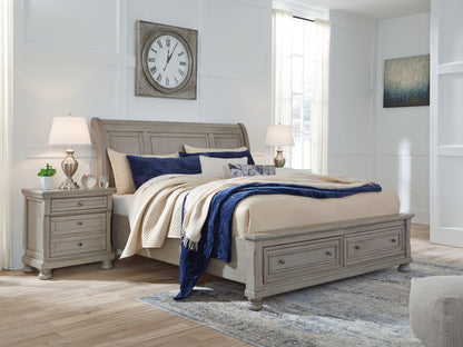 The Furniture Outlets - Ashley Furniture - Lettner Bedroom - King Sleigh Bed with 2 Storage Drawers / Light Gray - B733B8