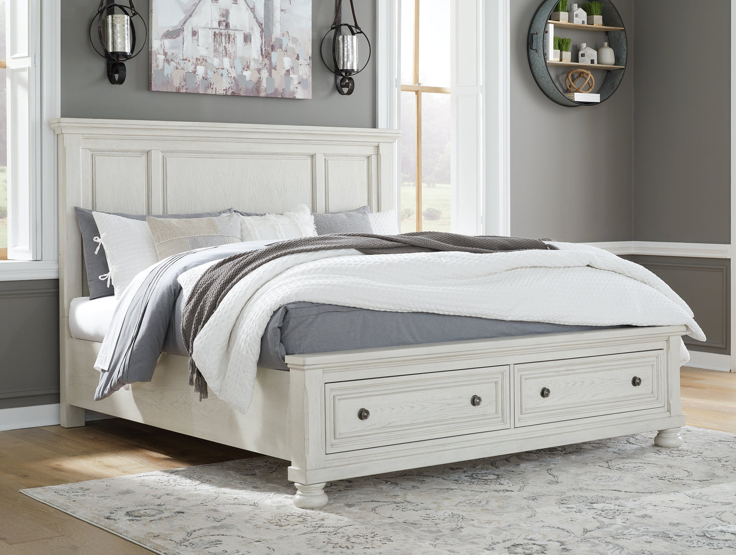 The Furniture Outlets - Ashley Furniture - Robbinsdale Bedroom - Queen Panel Storage Bed / Antique White - B742B24