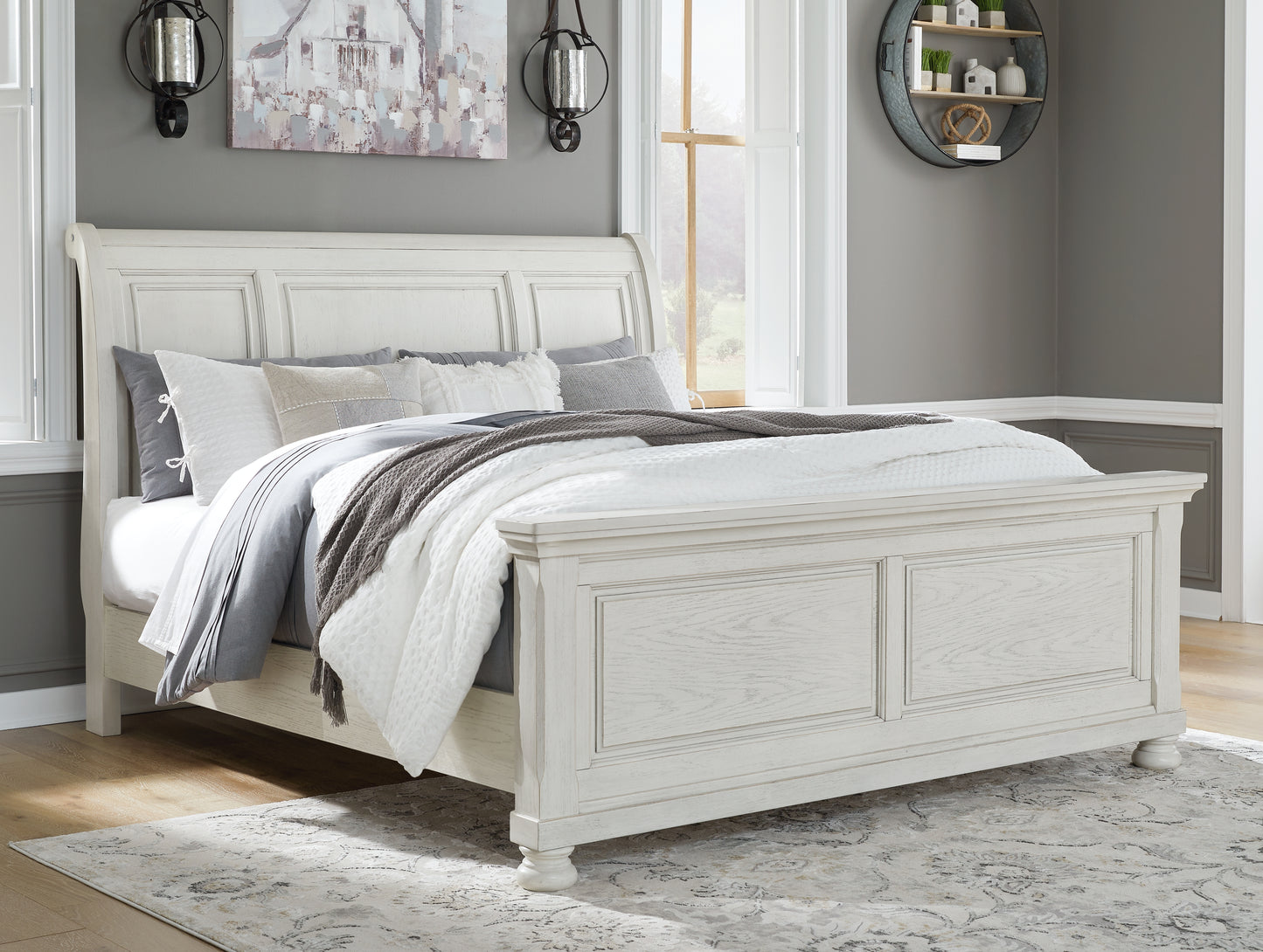 The Furniture Outlets - Ashley Furniture - Robbinsdale Bedroom - King Sleigh Bed / Antique White - B742B22