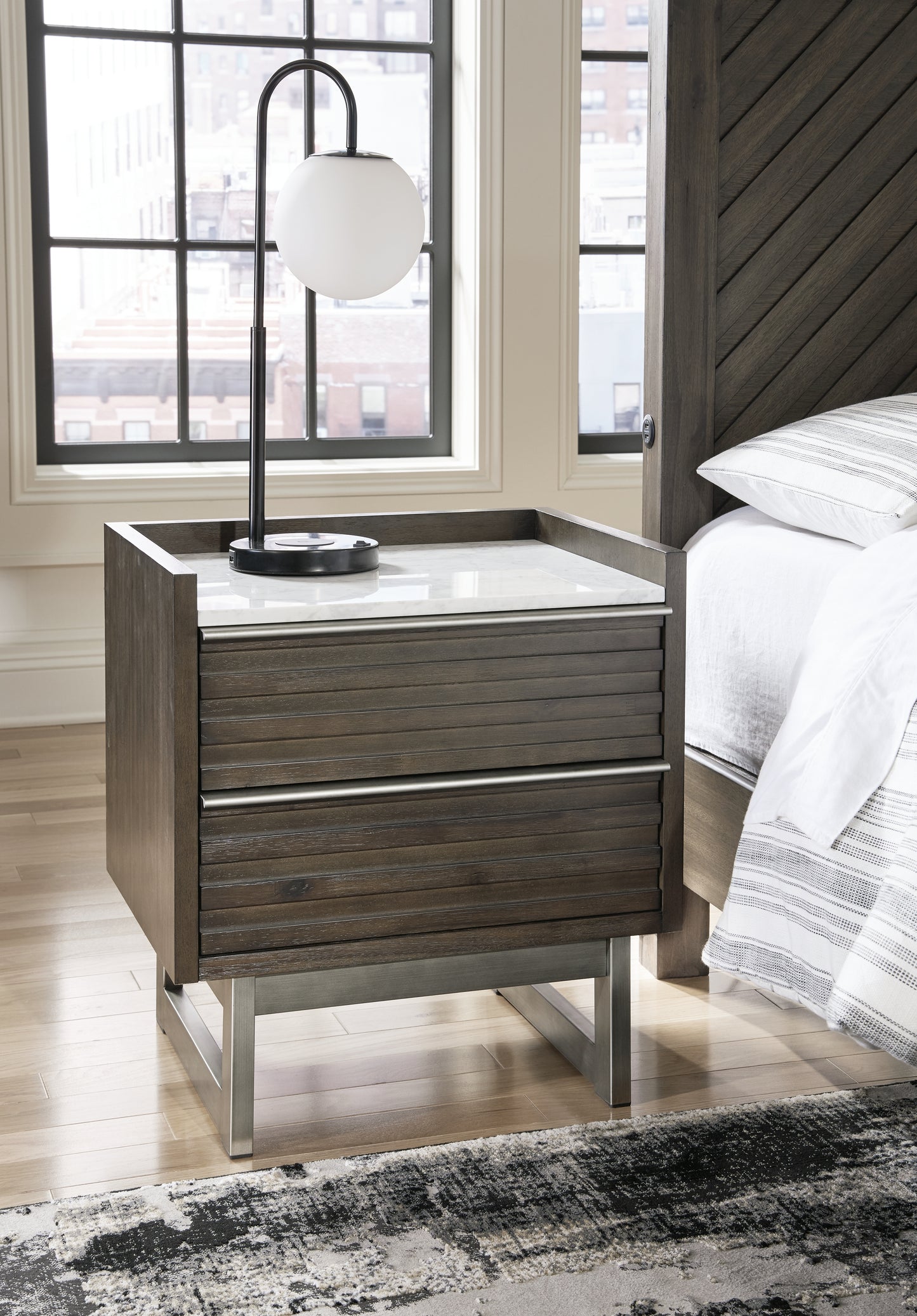 The Furniture Outlets - Ashley Furniture - Arkenton Bedroom - Five Drawer Chest / Grayish Brown/White - B786-46
