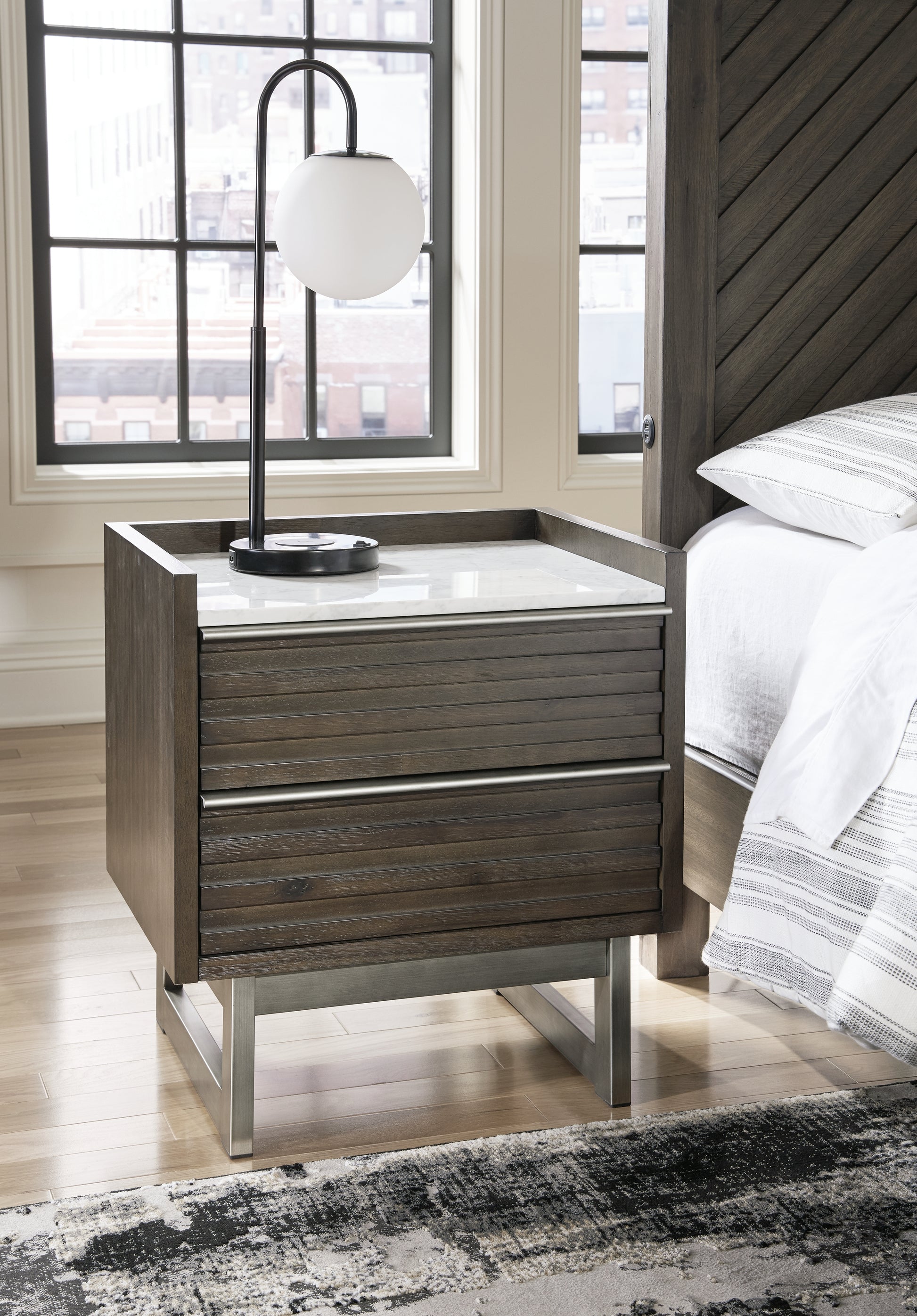 The Furniture Outlets - Ashley Furniture - Arkenton Bedroom - Five Drawer Chest / Grayish Brown/White - B786-46
