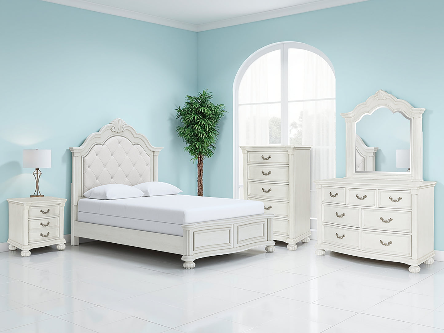 The Furniture Outlets - Ashley Furniture - Montelaine Bedroom - Queen Upholstered Panel Bed / Antique White - B795B2