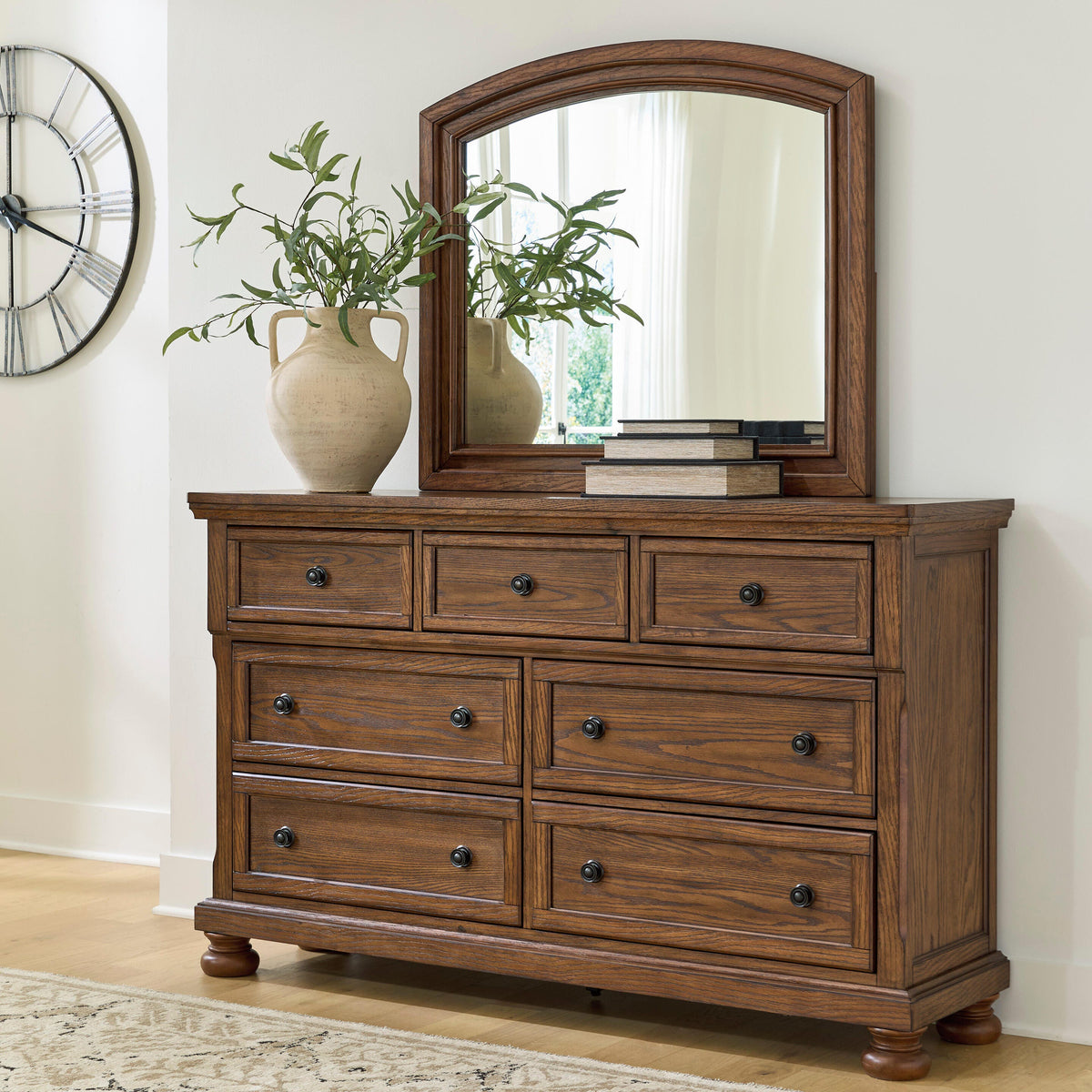 The Furniture Outlets - Ashley Furniture - Zackaryn Bedroom - Dresser and Mirror / Warm Brown - PCB807B1