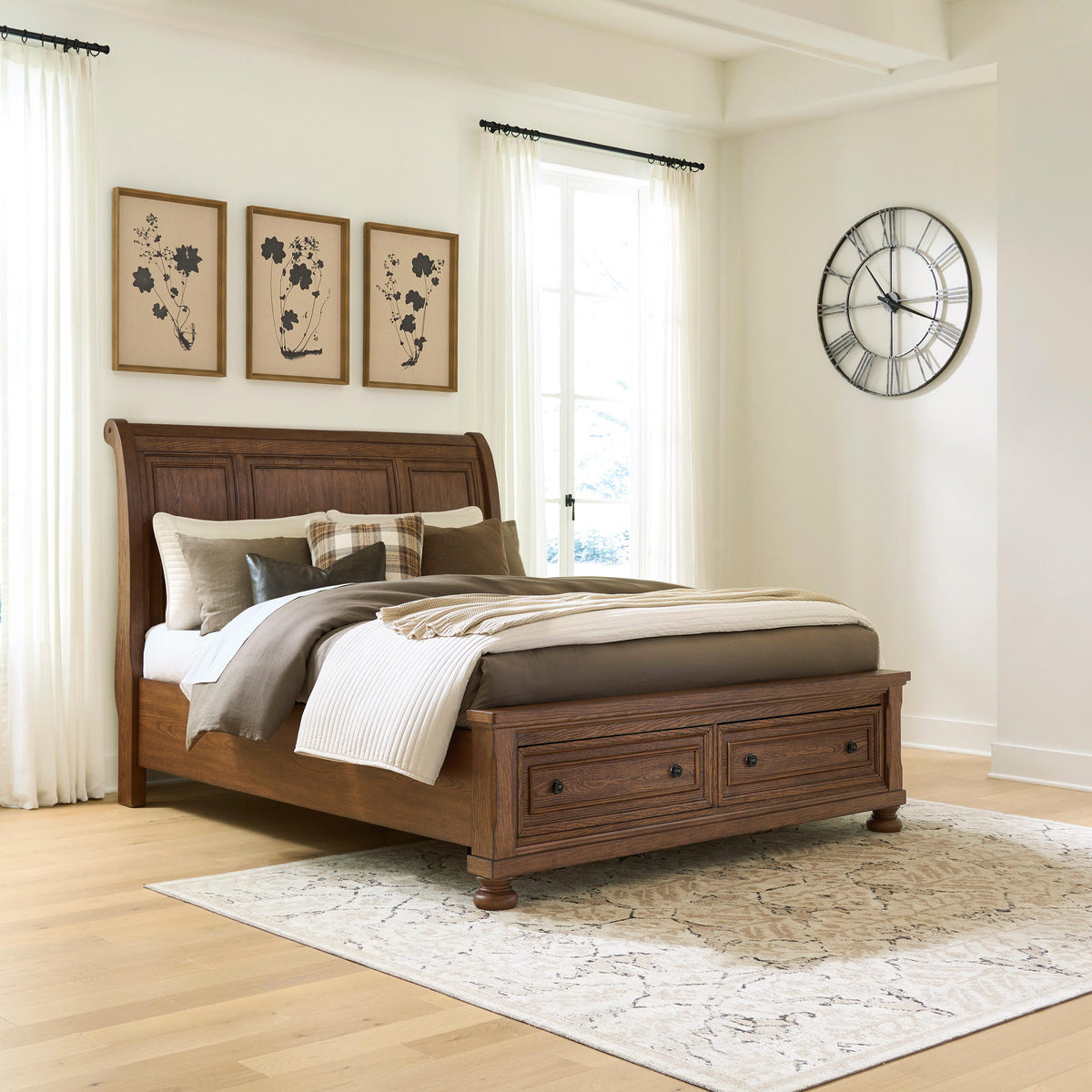 The Furniture Outlets - Ashley Furniture - Zackaryn Bedroom - Queen Sleigh Storage Bed / Warm Brown - PCB807B4
